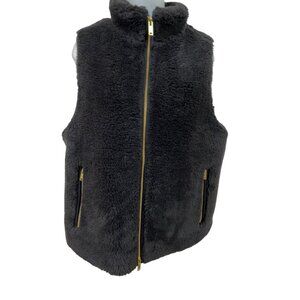 J. Crew Black Sherpa Brass Zipper Vest Size Large